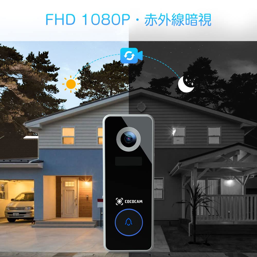 ビデオ 玄関チャイム付き 工事不要 インターホン 180°超広角　カメラ　防犯 Amazon.co.jp: ZAIDER インターホン カメラ付き 工事不要